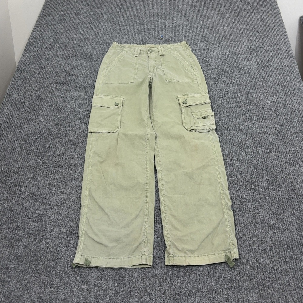 American Eagle Cargo Pants Womens 4 Green Cotton Stretch Wide Leg Utility Y2K